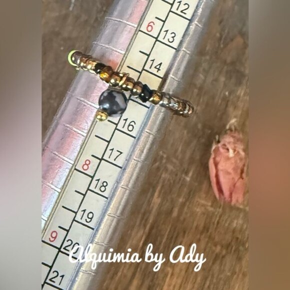 Obsidian charm beaded boho ring - Picture 1 of 2